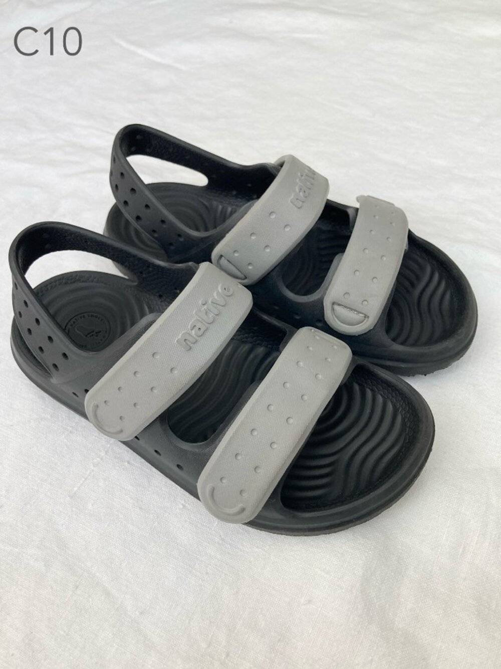 Native Shoes C10 Chase Little Kid Black Grey Sandal Summer Beach Water Friendly